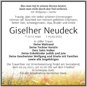 Traueranzeige von Giselher Neudeck von Trauerkombi Merseburg