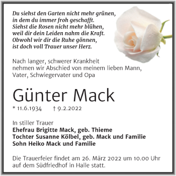 Traueranzeige von Günter Mack von Mitteldeutsche Zeitung Halle/Saalkreis