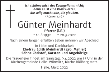 Traueranzeige von Günter Meinhardt von Mitteldeutsche Zeitung Halle/Saalkreis