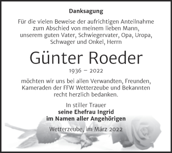 Traueranzeige von Günter Roeder von Trauerkombi Zeitz
