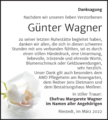 Traueranzeige von Günter Wagner von Mitteldeutsche Zeitung Sangerhausen
