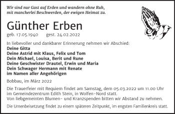 Traueranzeige von Günther Erben von Mitteldeutsche Zeitung Bitterfeld