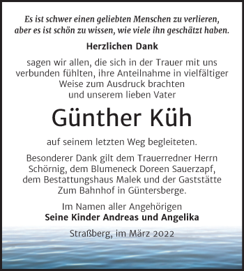 Traueranzeige von Günther Küh von Trauerkombi Quedlinburg