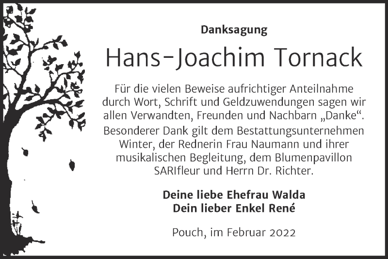  Traueranzeige für Hans-Joachim Tornack vom 05.03.2022 aus Trauerkombi Bitterfeld