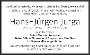 Traueranzeige von Hans-Jürgen Jurga von Trauerkombi Bitterfeld