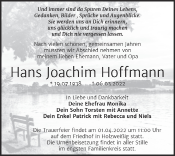 Traueranzeige von Hans Joachim Hoffmann von Trauerkombi Bitterfeld