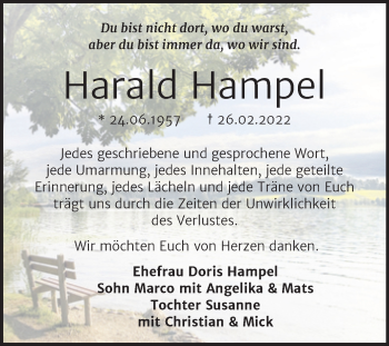 Traueranzeige von Harald Hampel von Trauerkombi Bernburg