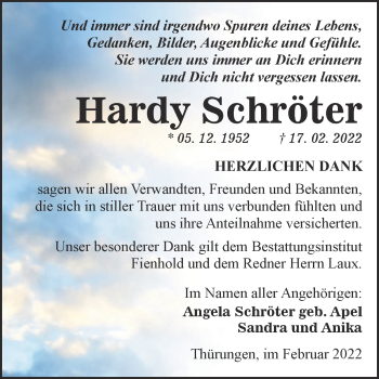 Traueranzeige von Hardy Schröter von Trauerkombi Sangerhausen