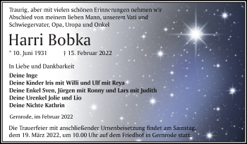 Traueranzeige von Harri Bobka von Trauerkombi Quedlinburg