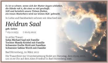 Traueranzeige von Heidrun Saal von Trauerkombi Merseburg
