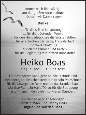 Traueranzeige von Heiko Boas von Trauerkombi Wittenberg