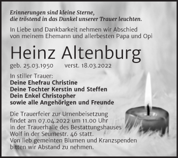 Traueranzeige von Heinz Altenburg von Trauerkombi Weißenfels
