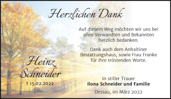 Traueranzeige von Heinz Schneider von Trauerkombi Dessau