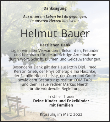 Traueranzeige von Helmut Bauer von Trauerkombi Weißenfels