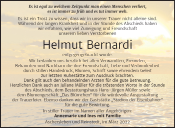 Traueranzeige von Helmut Bernardi von Super Sonntag Quedlingburg