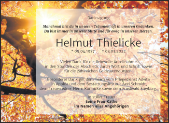 Traueranzeige von Helmut Thielicke von Wochenspiegel Naumburg/Nebra