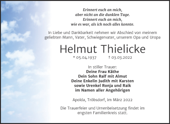 Traueranzeige von Helmut Thielicke von Wochenspiegel Naumburg/Nebra