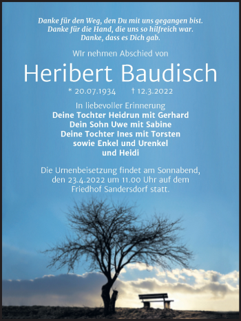 Traueranzeige von Heribert Baudisch von Trauerkombi Bitterfeld