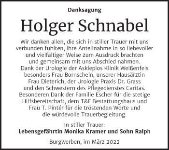Traueranzeige von Holger Schnabel von Trauerkombi Weißenfels