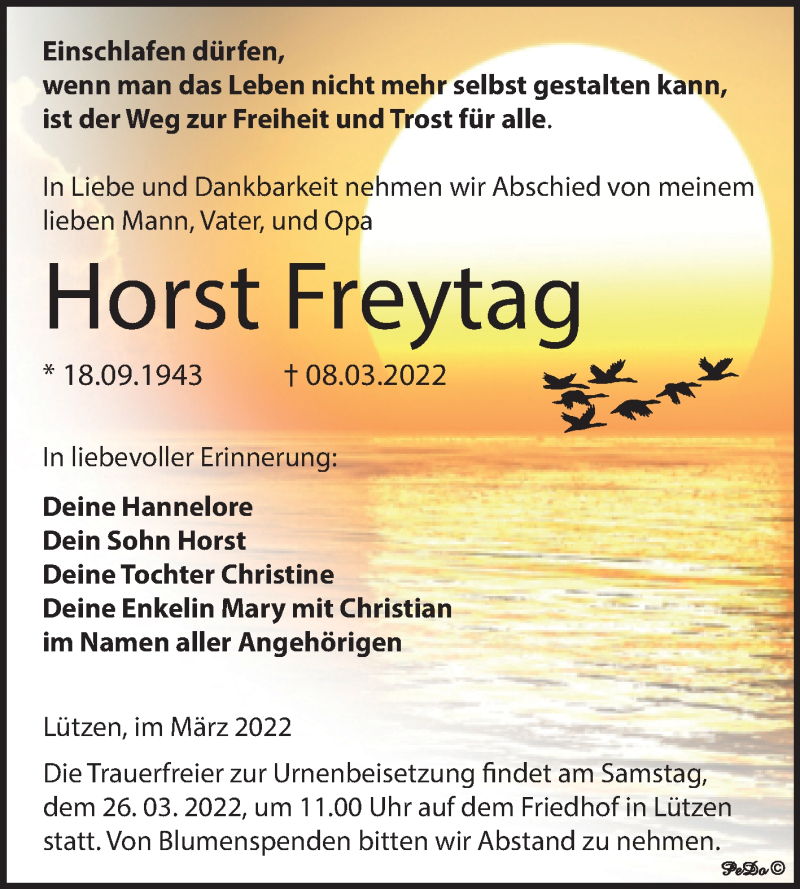  Traueranzeige für Horst Freytag vom 12.03.2022 aus Trauerkombi Weißenfels