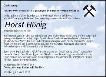 Traueranzeige von Horst Hönig von Trauerkombi Quedlinburg