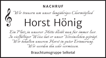 Traueranzeige von Horst Hönig von Mitteldeutsche Zeitung Quedlingburg