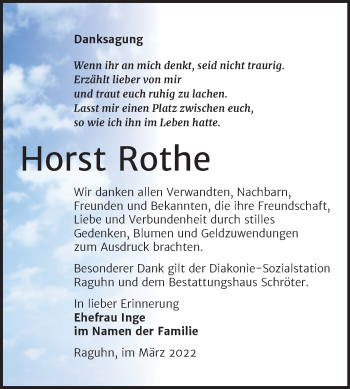 Traueranzeige von Horst Rothe von Trauerkombi Bitterfeld