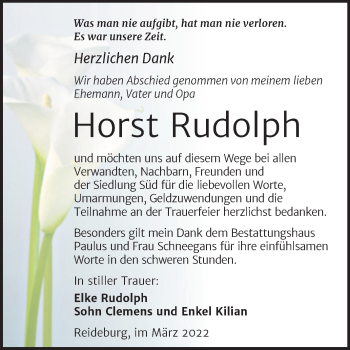 Traueranzeige von Horst Rudolph von Mitteldeutsche Zeitung Halle/Saalkreis