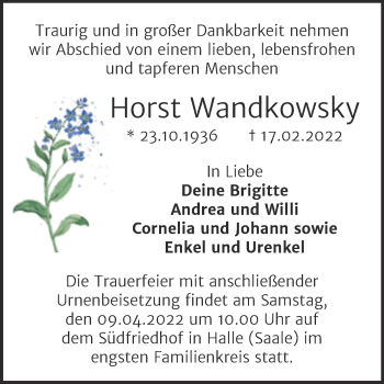 Traueranzeige von Horst Wandkowsky von Mitteldeutsche Zeitung Halle/Saalkreis