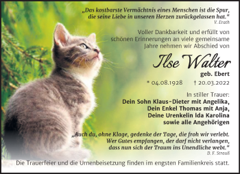 Traueranzeige von Ilse Walter von Trauerkombi Bitterfeld