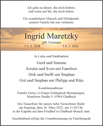 Traueranzeige von Ingrid Maretzky von Trauerkombi Köthen