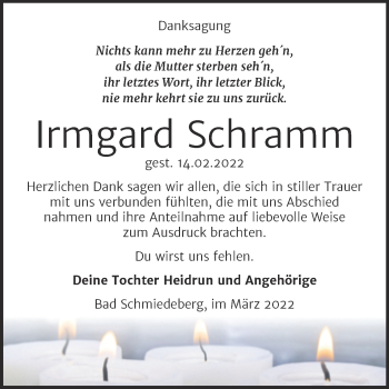 Traueranzeige von Irmgard Schramm von Trauerkombi Wittenberg