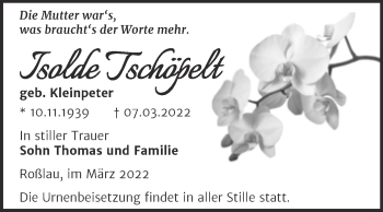 Traueranzeige von Isolde Tschöpelt von Trauerkombi Dessau