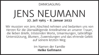 Traueranzeige von Jens Neumann von Mitteldeutsche Zeitung Halle/Saalkreis