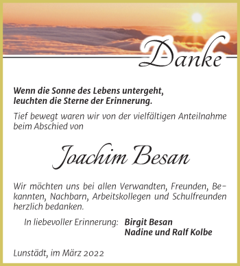 Traueranzeige von Joachim Besan von Trauerkombi Merseburg