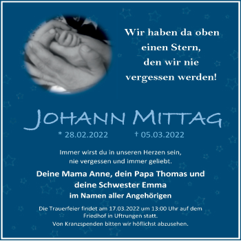 Traueranzeige von Johann Mittag von Trauerkombi Sangerhausen