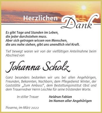 Traueranzeige von Johanna Scholz von Trauerkombi Weißenfels