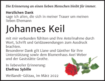 Traueranzeige von Johannes Keil von Trauerkombi Köthen
