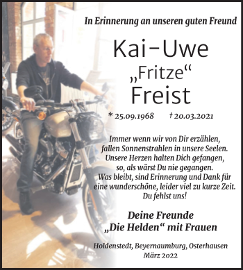 Traueranzeige von Kai-Uwe Freist von Trauerkombi Sangerhausen