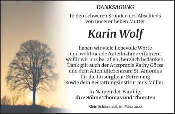 Traueranzeige von Karin Wolf von Trauerkombi Aschersleben