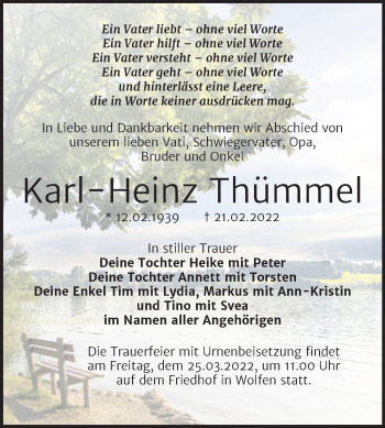 Traueranzeige von Karl-Heinz Thümmel von Trauerkombi Bitterfeld
