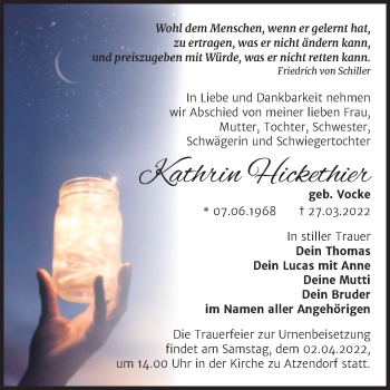 Traueranzeige von Kathrin Hickethier von Trauerkombi Merseburg