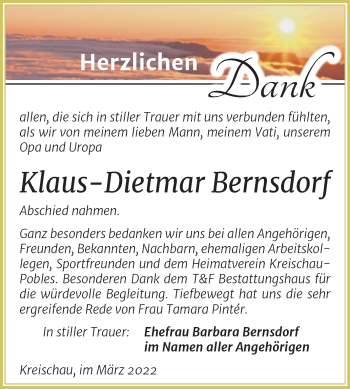 Traueranzeige von Klaus-Dietmar Bernsdorf von Trauerkombi Weißenfels