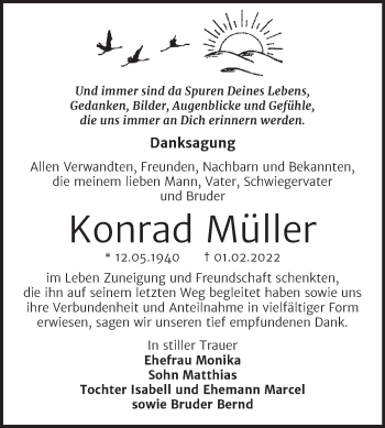 Traueranzeige von Konrad Müller von Wochenspiegel Naumburg/Nebra