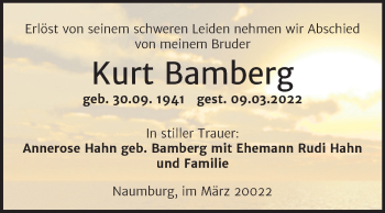 Traueranzeige von Kurt Bamberg von Naumburger Tageblatt
