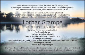 Traueranzeige von Lothar Grampe von Trauerkombi Wittenberg