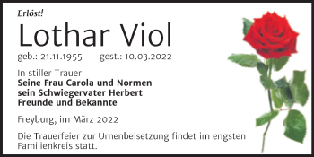 Traueranzeige von Lothar Viol von Wochenspiegel Naumburg/Nebra