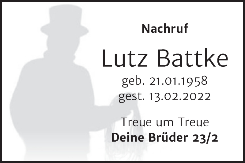  Traueranzeige für Lutz Battke vom 16.03.2022 aus Naumburger Tageblatt