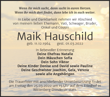 Traueranzeige von Maik Hauschild von Trauerkombi Wittenberg