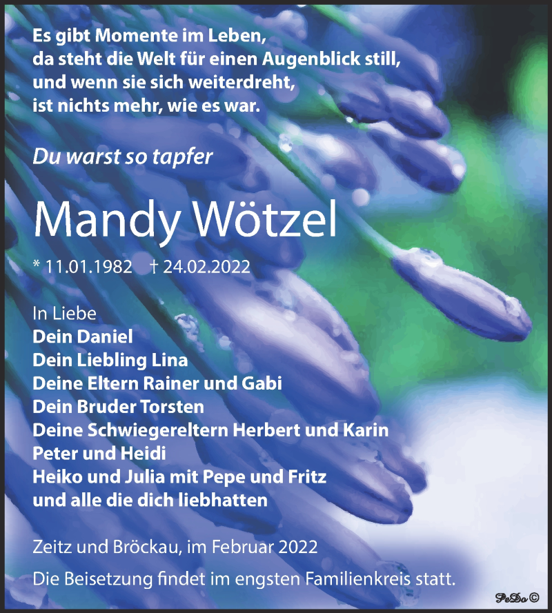  Traueranzeige für Mandy Wötzel vom 05.03.2022 aus Trauerkombi Zeitz